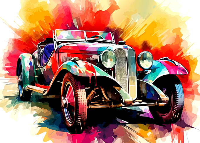 Colorful Abstract Vintage Convertible Car