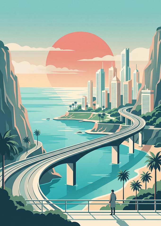 Coastal Cityscape with Sunset View