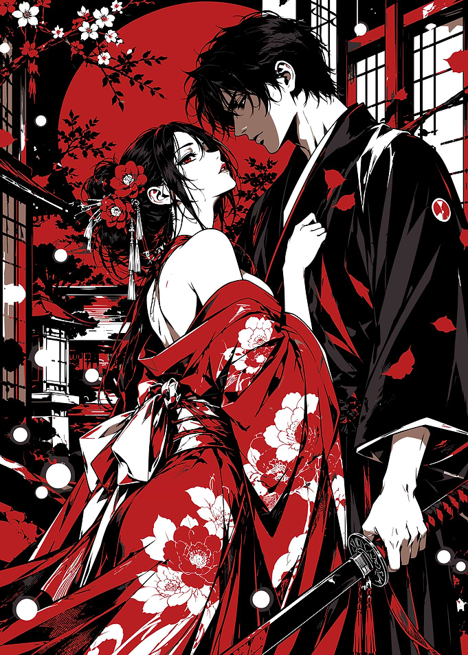 Romantic Anime Couple with Katana