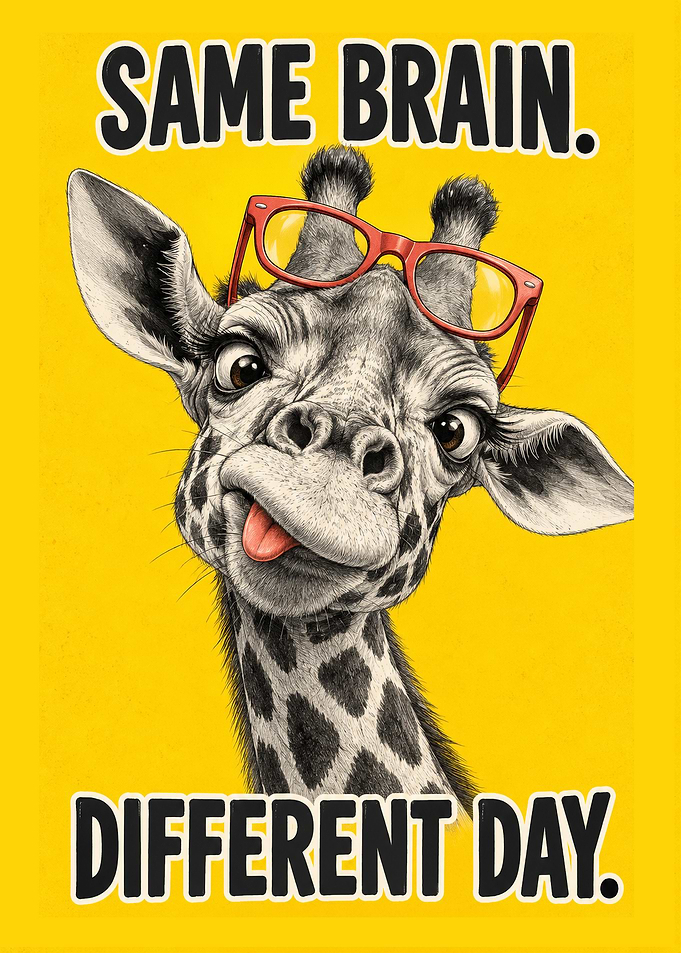 Same Brain, Different Day – Funny Giraffe Poster
