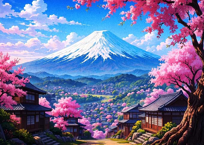 Mount Fuji Cherry Blossom Art