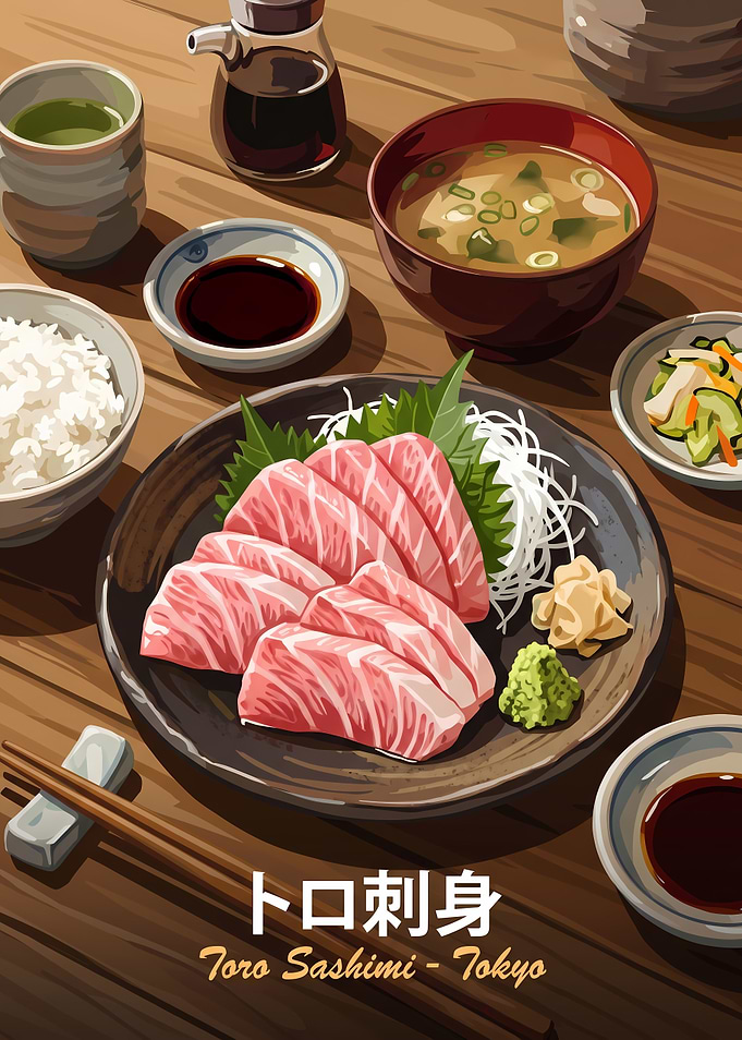 Toro Sashimi Japanese Meal Illustration