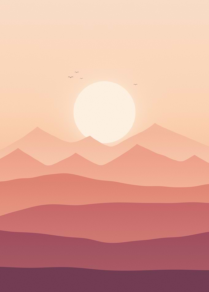 Peach Sunrise Mountains Minimal Landscape Print
