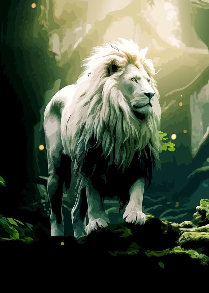 Majestic White Lion in Forest