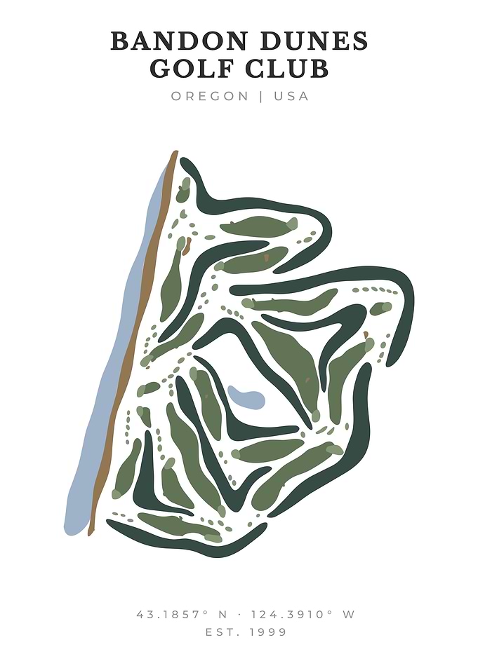 Bandon Dunes Golf Club Minimalist Map Print