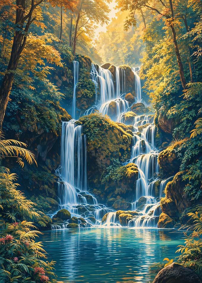 Enchanted Forest Waterfall Landscape