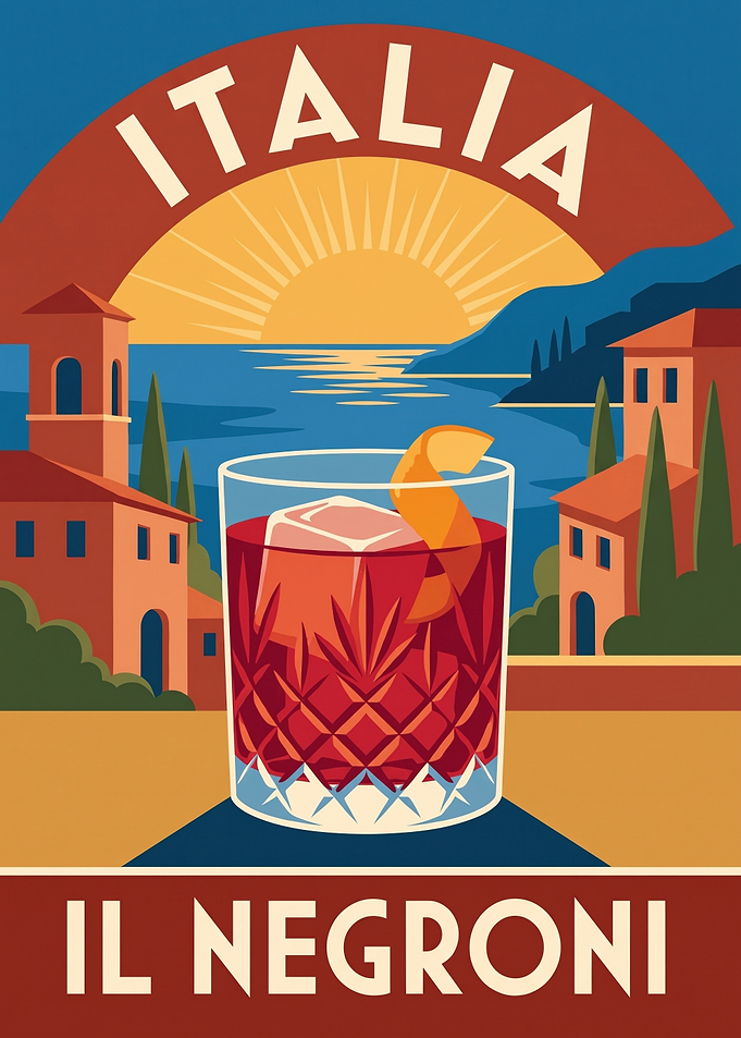 Vintage Italian Negroni Cocktail Poster | Retro Italia Drink Art Print for Home Bar Decor