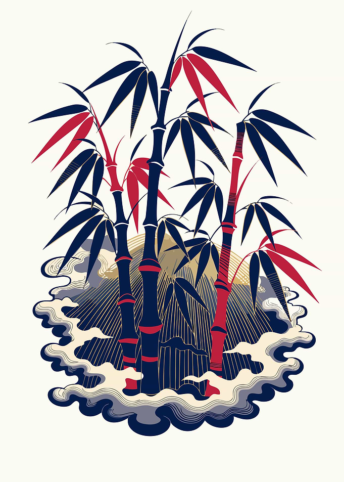 Japanese Bamboo Grove Ukiyo-e Metal Poster, No Text