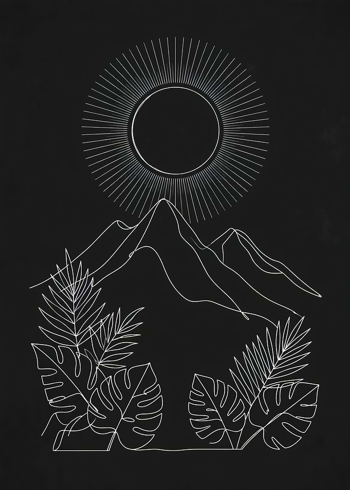 Minimalist Mountain and Tropical Foliage Art
