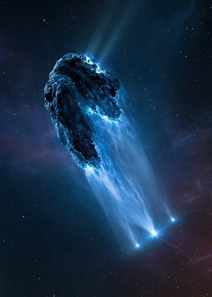 Blue Comet Streaking Through Space