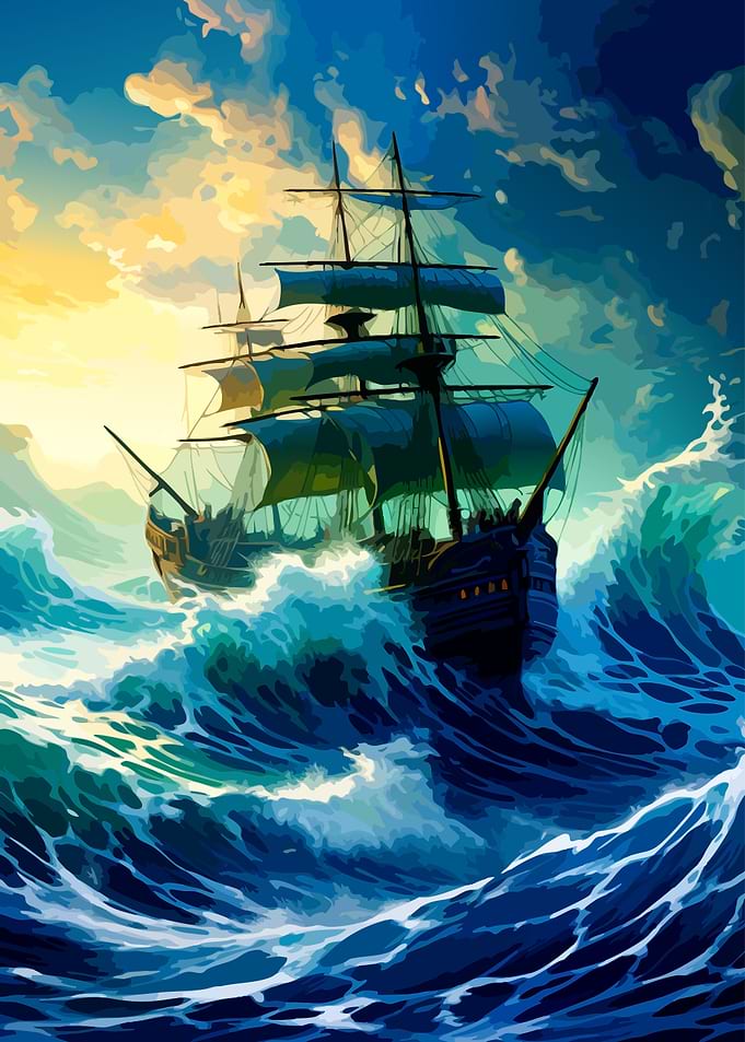 Sailing Ship in Stormy Seas
