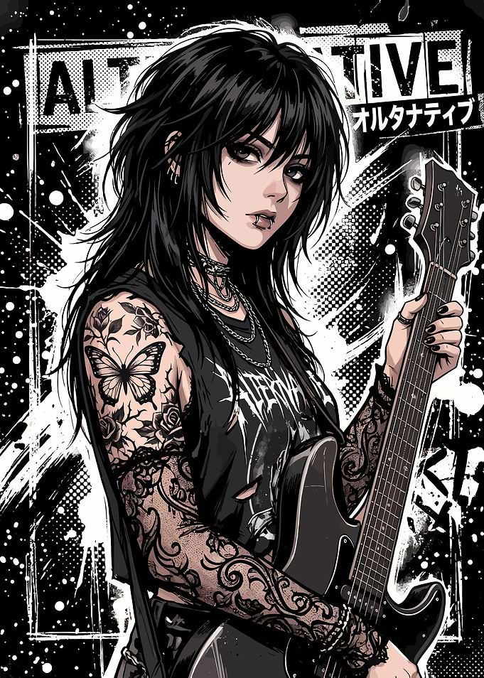 Alternative Rock Girl with Guitar