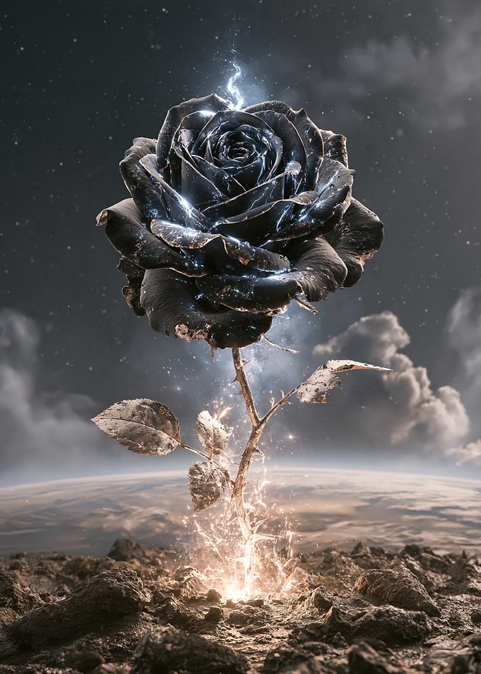 Cosmic Black Rose on Alien Planet