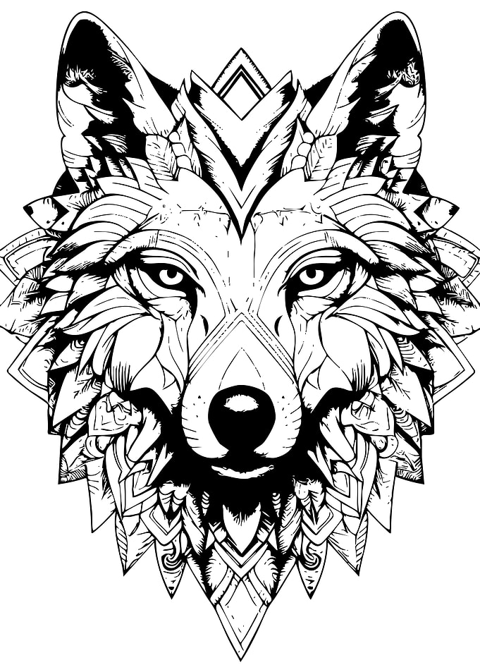 Geometric Tribal Wolf Head Illustration