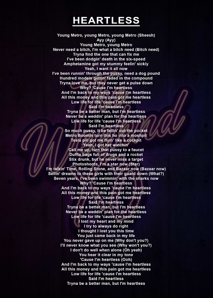 The Weeknd Heartless Lyrics Poster