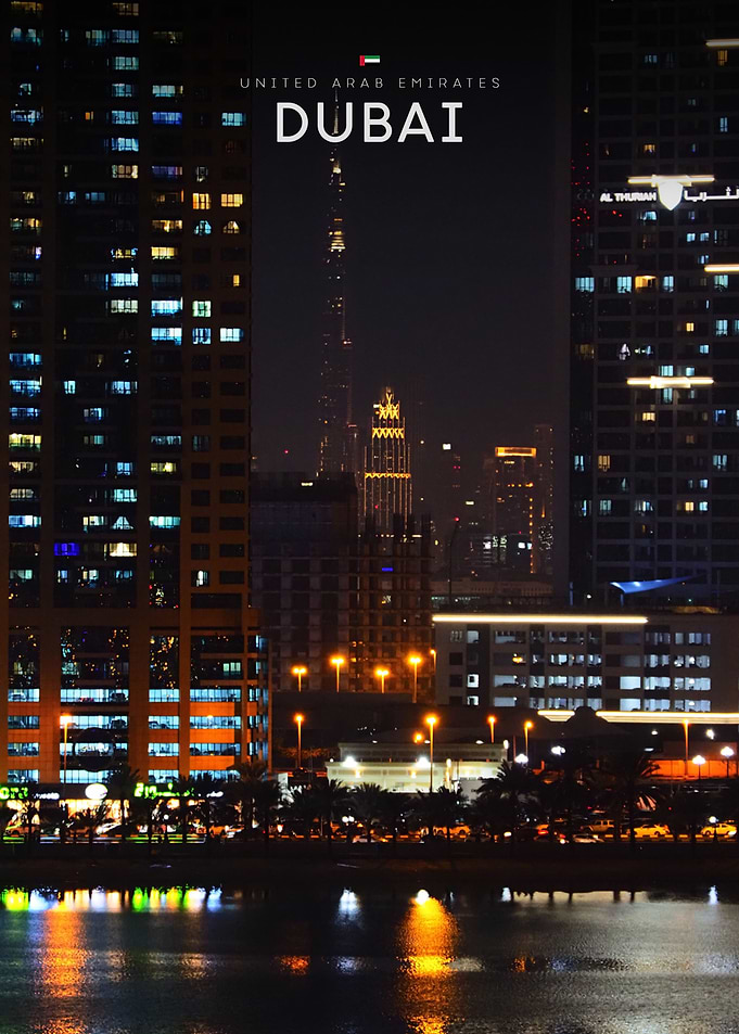 Dubai Night Skyline Travel Poster