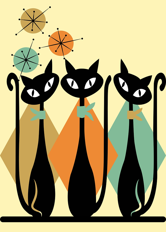 Mid-Century Modern Retro Cats Illustration