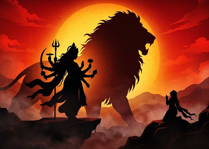 Durga Goddess Lion Silhouette Art
