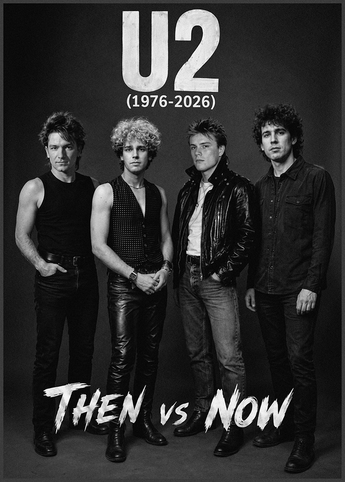 U2 Band Then vs Now Poster