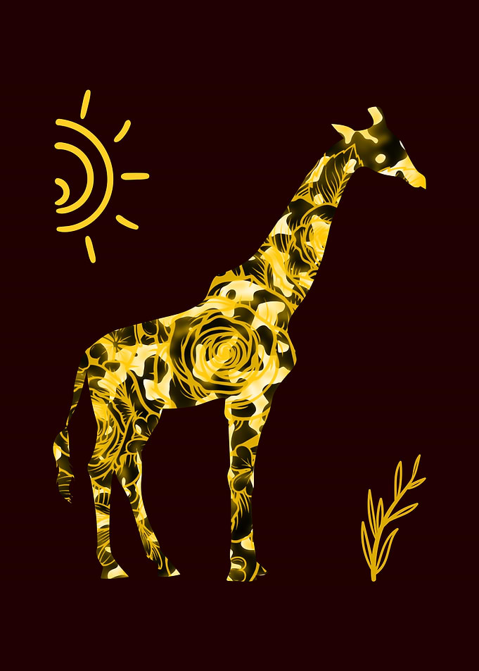 Golden Floral Giraffe Silhouette Art