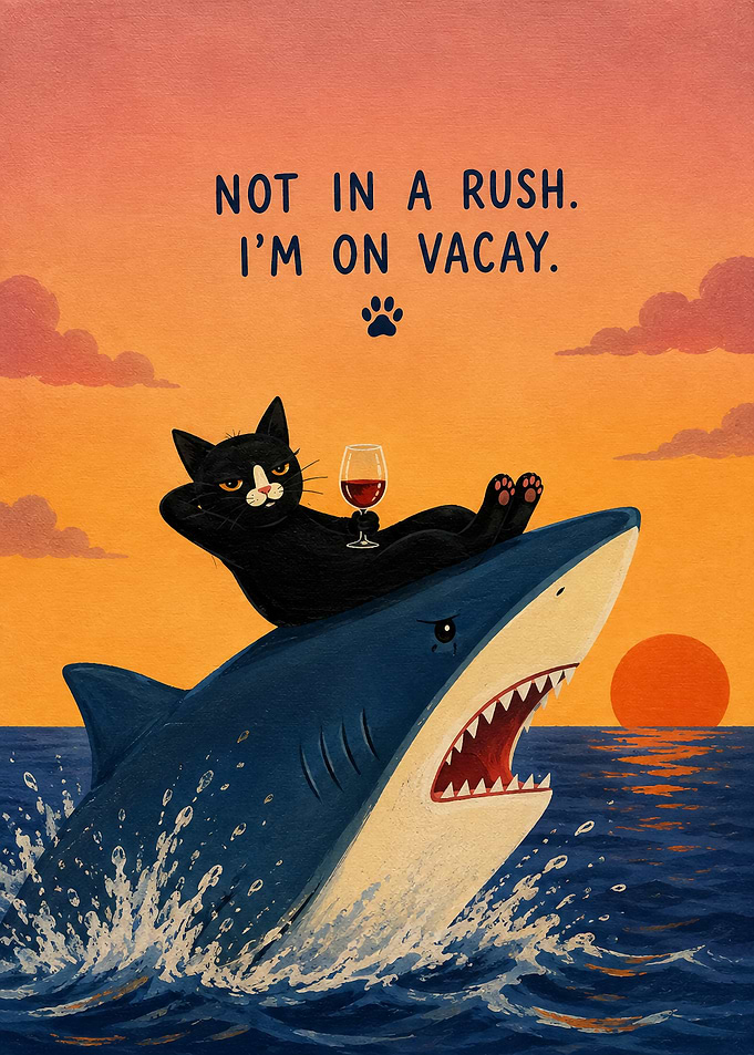 Relaxed Cat Riding a Shark