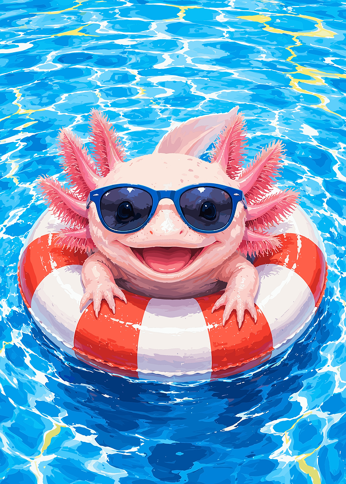 Cute Axolotl in Pool Float