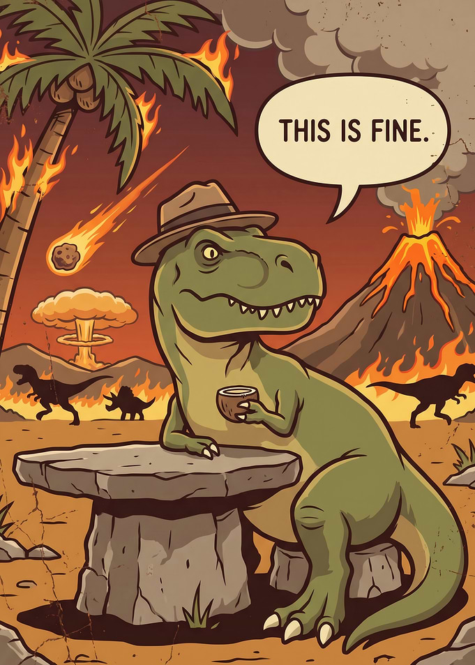 This Is Fine Dinosaur Meme
