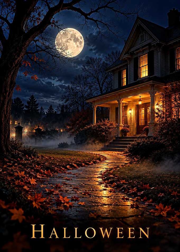 Spooky Halloween House Under Full Moon