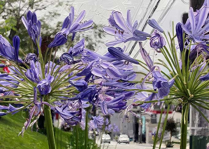 Impressionist Painting of Purple Agapanthus