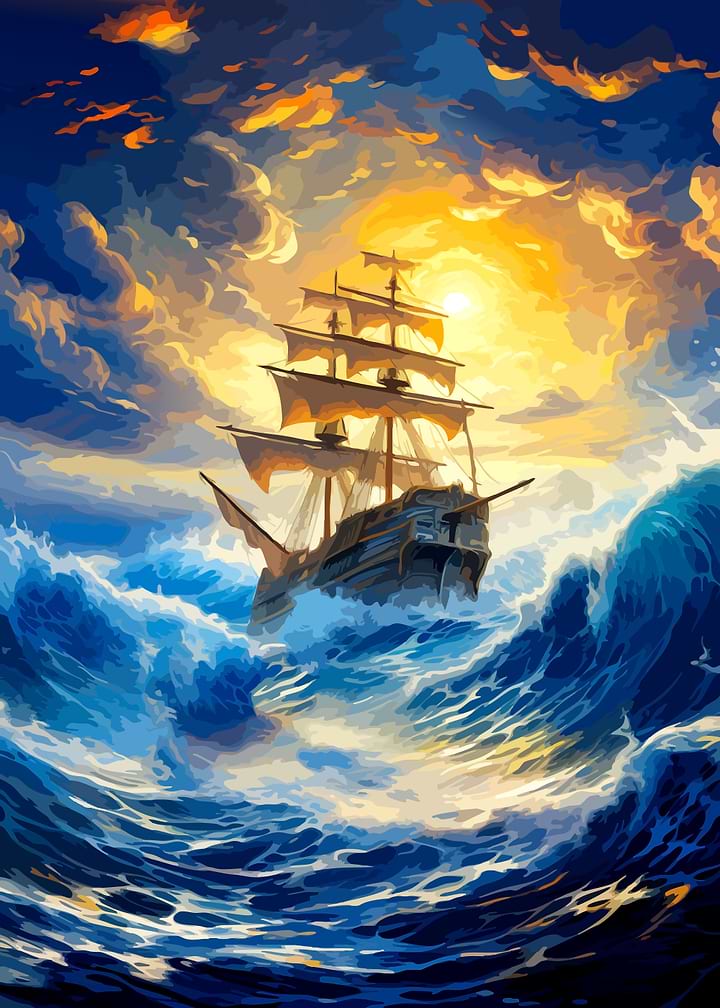 Sailing Ship on Stormy Ocean