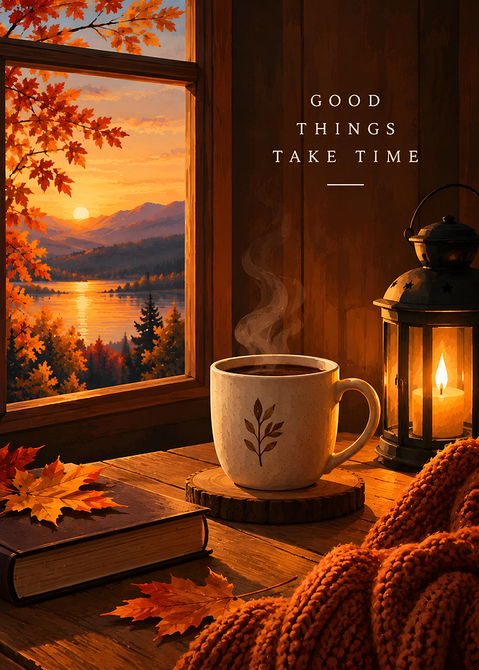 Cozy Autumn Window View with Coffee