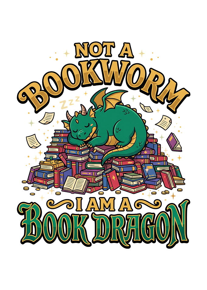 Cute Book Dragon Sleeping on Books