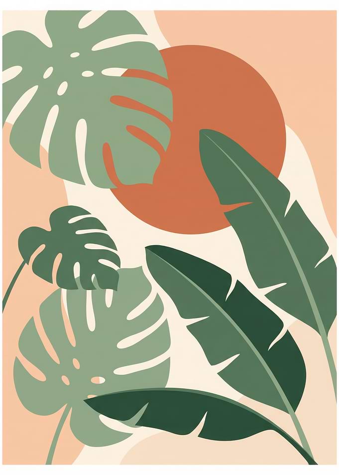 Minimalist Tropical Leaves Wall Art