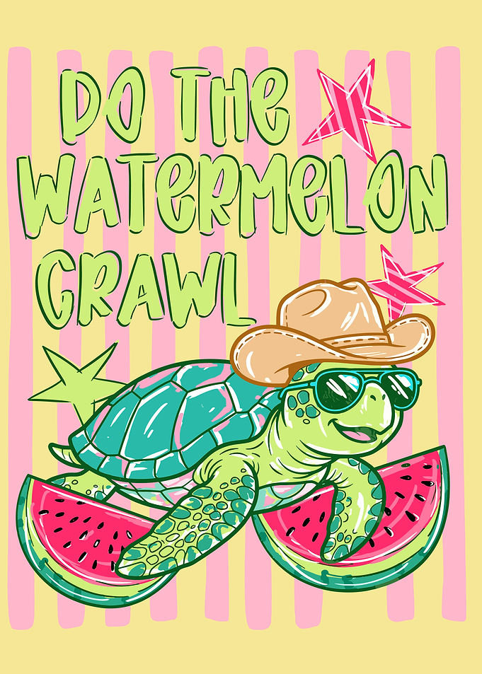 Cute Cowboy Turtle Watermelon Illustration