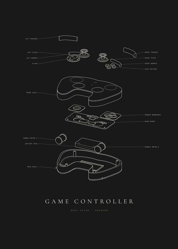 Game Controller - Exploded Technical Blueprint
