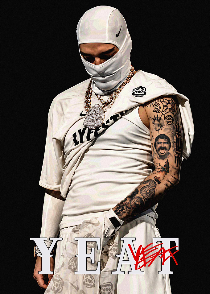 Yeat in White Balaclava and Jewelry