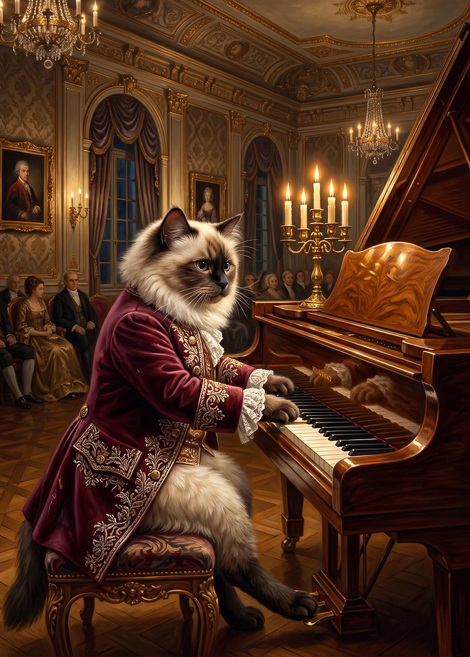 Elegant Cat Playing Grand Piano