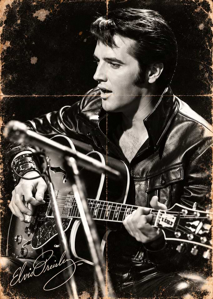 Elvis Presley Playing Guitar Vintage Portrait