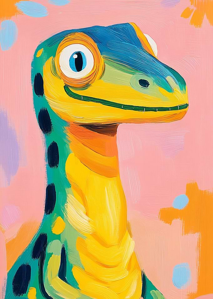 Colorful Abstract Painted Dinosaur Portrait