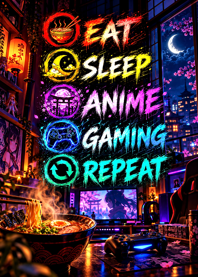 Eat Sleep Anime Gaming Repeat Poster