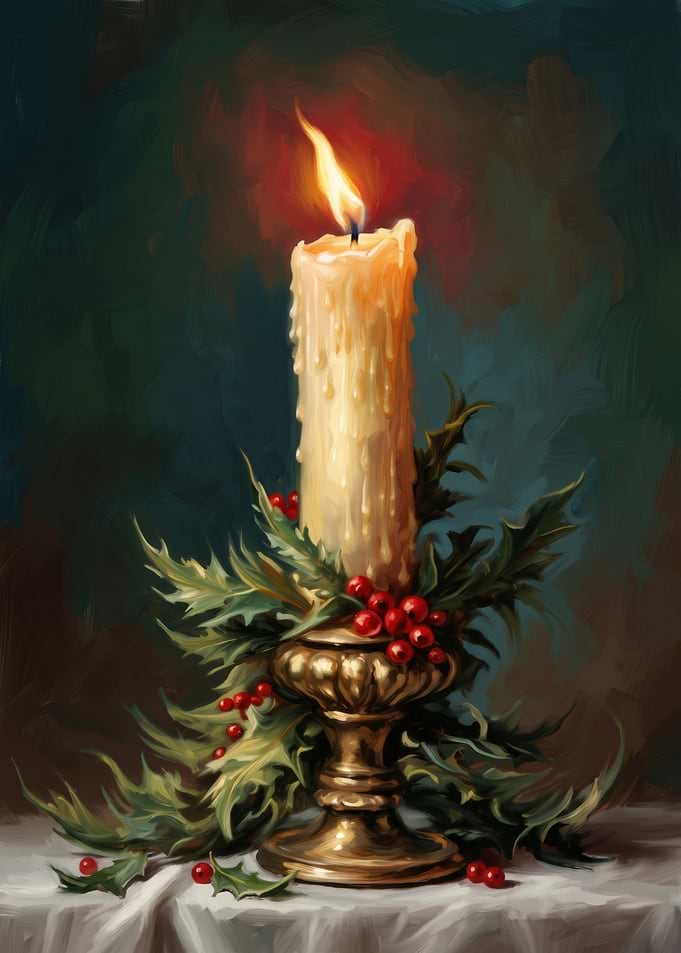 Christmas Candle in Brass Holder