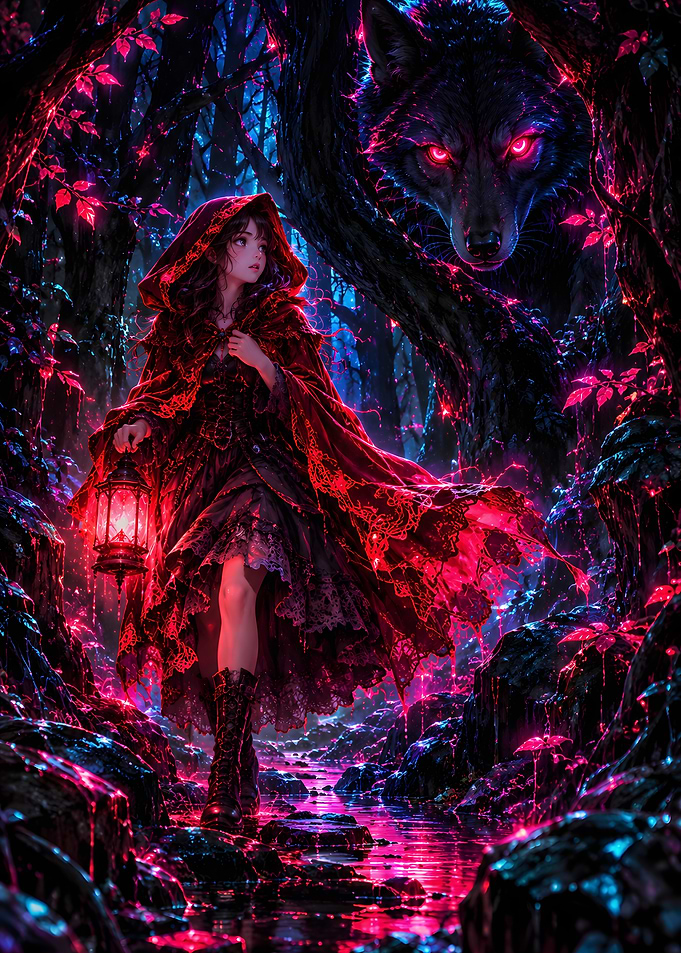Red Hooded Girl And Shadow Wolf