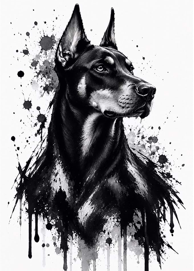 Doberman Pinscher Ink Splatter Portrait