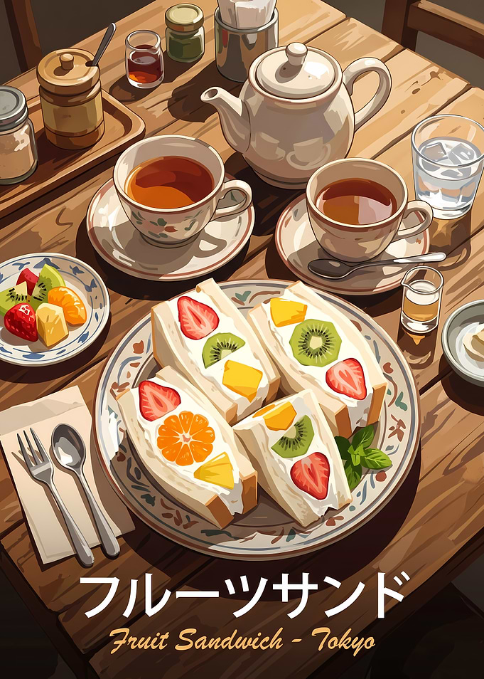 Japanese Fruit Sandwich Breakfast Scene