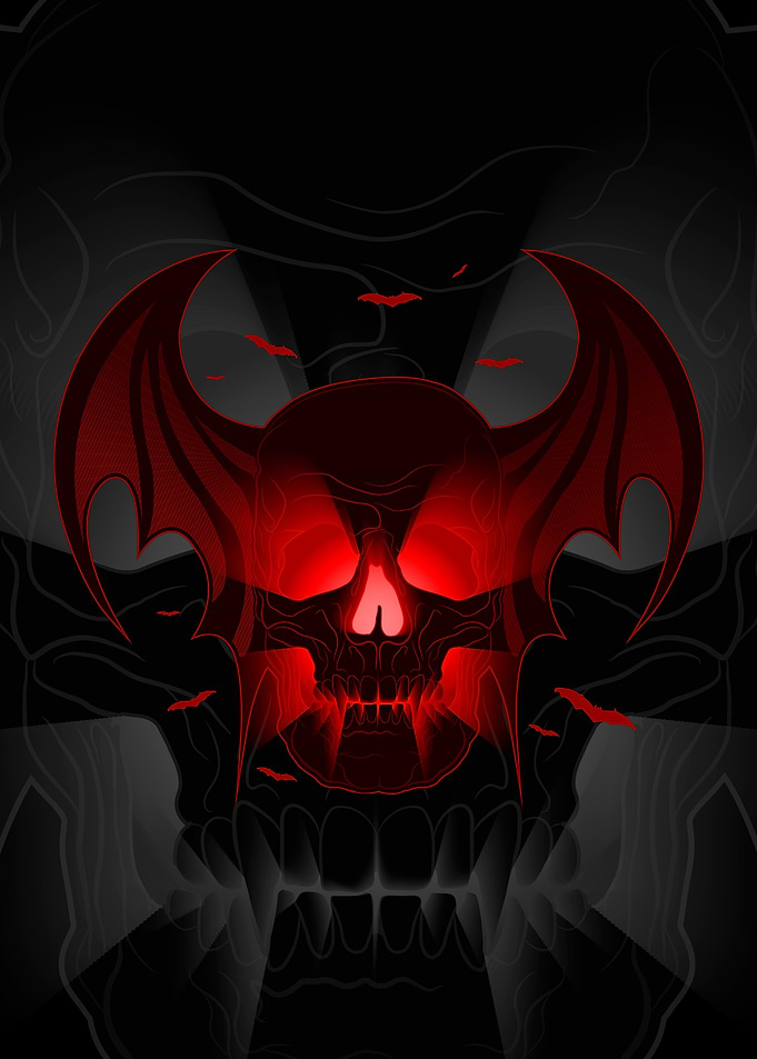 Red Bat-Winged Skull Graphic