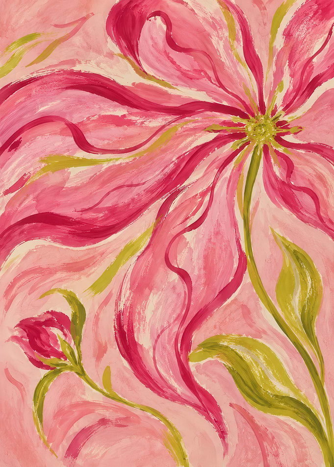 Abstract Pink Floral Painting