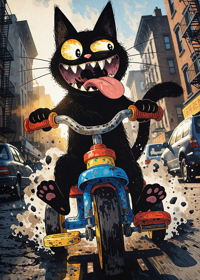 Crazy Black Cat Tricycle Cartoon