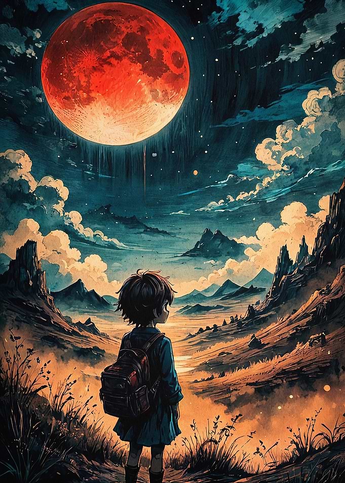 Red Moon Boy Fantasy Art