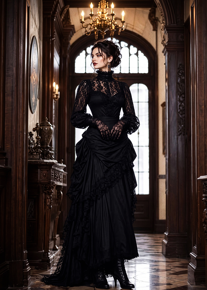 Elegant Woman in Victorian Gothic Dress