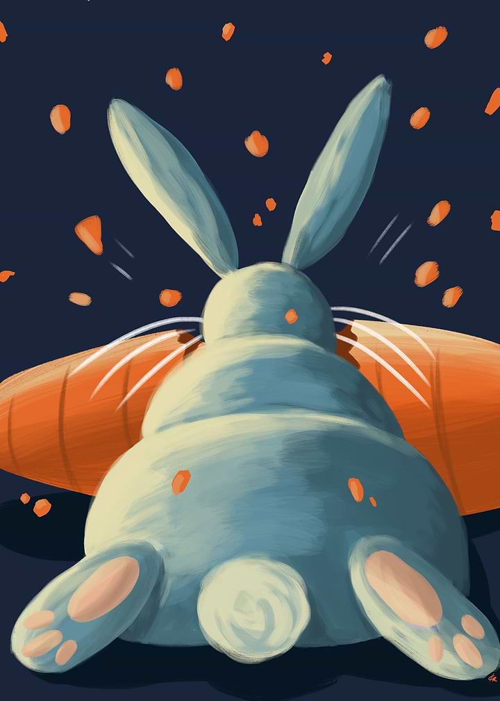 Cute Bunny Eating a Giant Carrot